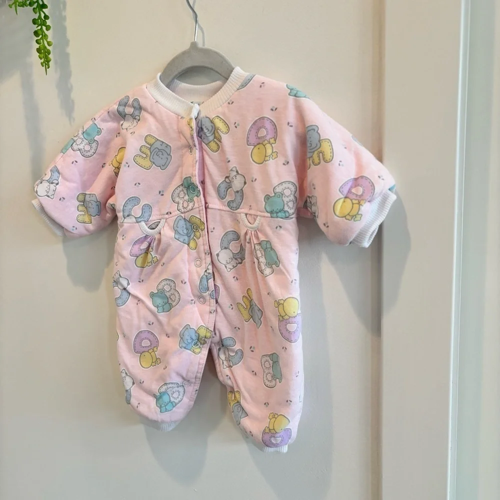 Bright Future Vintage Baby Girl One Piece Puffer Sleeper Alphabet Animal 0-3 mos